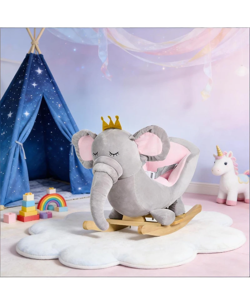 Yobtop Elephant Rocking Chair - Toddler Plush Rocker with Sound Effects, Safety Belt, Sturdy Frame