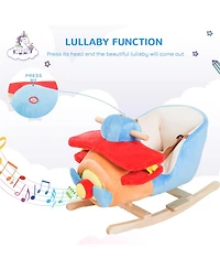Yobtop Kids Wooden Plush Airplane Rocking Chair with Lullaby, Ages 18 Months+