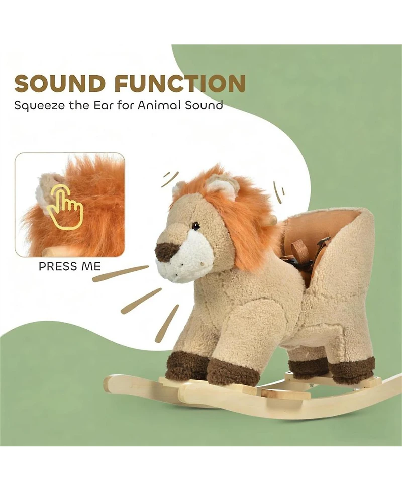 Yobtop Lion Wooden Plush Rocking Horse with Roaring Sound, Ages 3-4