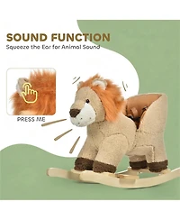 Yobtop Lion Wooden Plush Rocking Horse with Roaring Sound, Ages 3-4