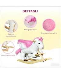 Yobtop Plush Swan Rocking Horse - Wooden Plush Ride-on Toy with Lullaby Song,Easy-Grip Handles and Footrests,Reinforced Steel Frame