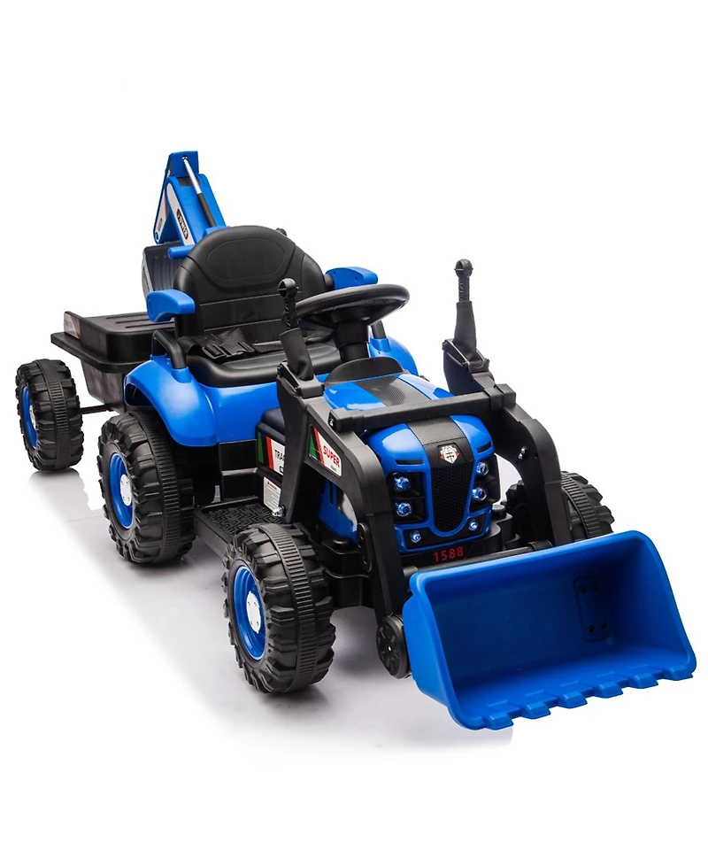 Yobtop 24V Ride-On Electric Tractor, Parent Remote Control, 4-in-1 Construction Attachments, Toy, Ages 3-6