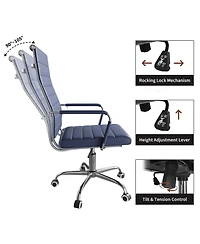 homfan Ergonomic Office Desk Chair, 1 Piece Set Executive Ribbed Mid-Back Pu Leather Conference Room Chair Adjustable Swivel with Arms