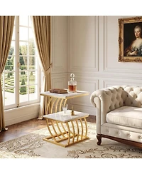Tribesigns 2-Tier Modern Glam Gold End Table,Faux Marble Side Table