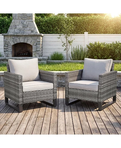 Pocassy Outdoor Chairs Set of 2, Patio Wicker Dining with Removeable Cushion, All-Weather Rattan Bistro