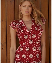 Mint Velvet Women's Cotton Broderie Drop Waist Midi Dress