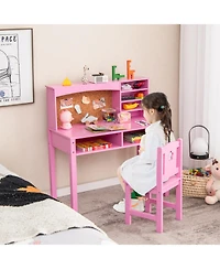 Gouun Kids Study Desk and Chair Set with Hutch Shelves and Cork Bulletin Board