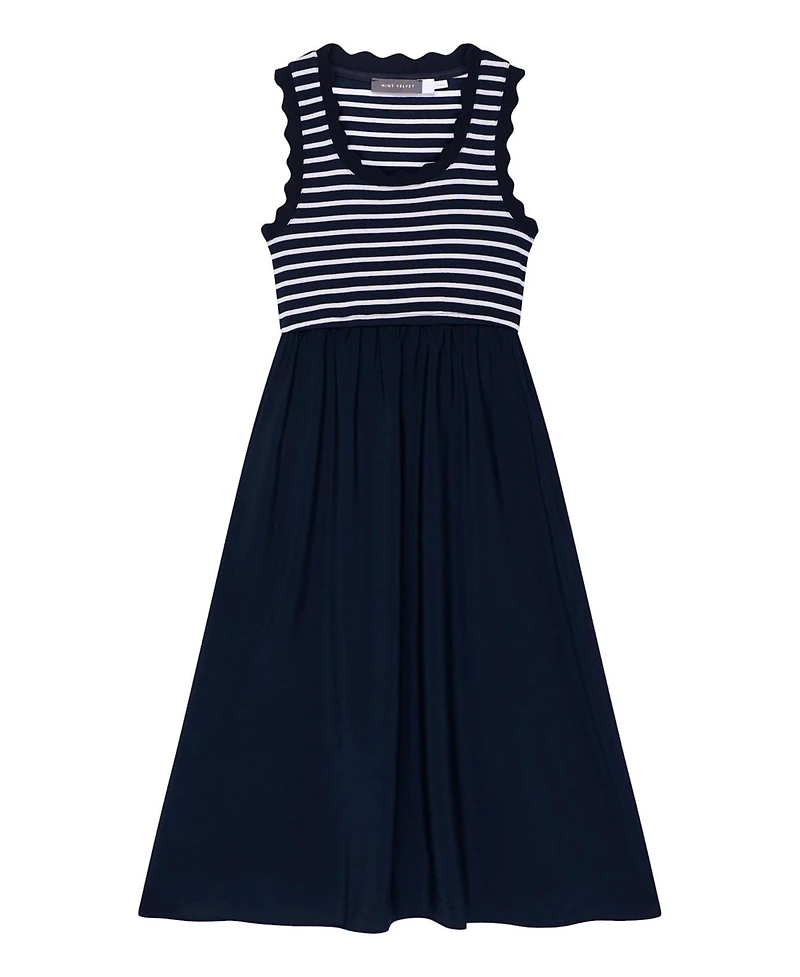 Mint Velvet Women's Striped Scallop Trim A-Line Dress