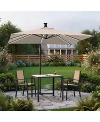 Sonkuki 8.2FT Outdoor Patio Hanging Offset Cantilever Umbrella with Solar Led Lights Cross Base