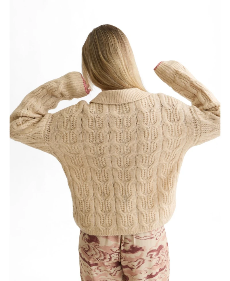 Scotch & Soda Women's Cable Stitch Boxy-Fit Pullover