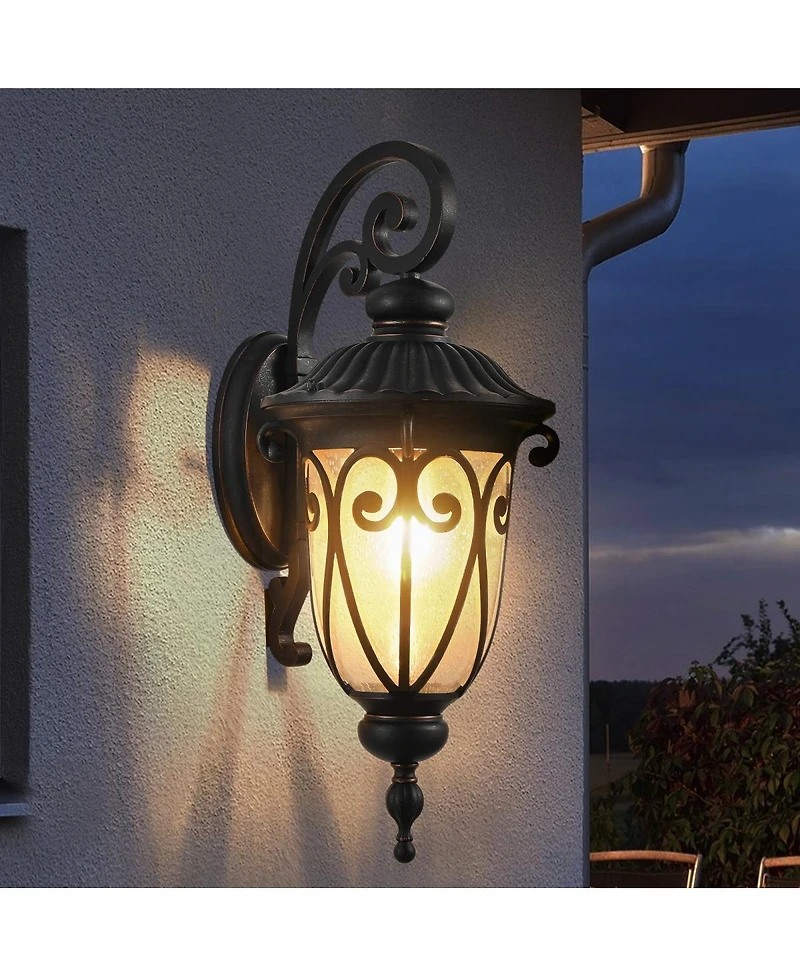 Asagikoiai 23" Outdoor Wall Lantern with Bubble Glass, Weatherproof Aluminum Porch Lantern
