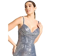 Dress the Population Women's Sleeveless Sweetheart Cowl-Neck Sequin