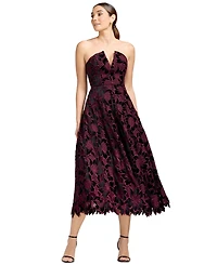 Dress the Population Women's Strapless Floral Fit & Flare Midi