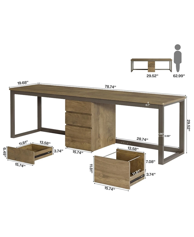 Tribesigns 78.7'' 2 Person Computer Desk,3 Drawers,Double Office Desk