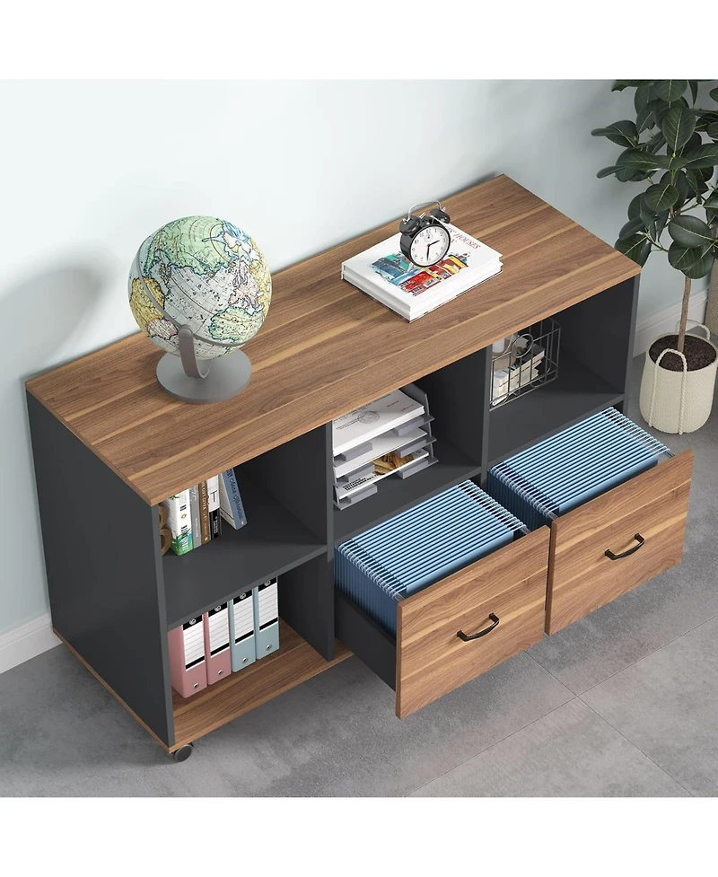 Tribesigns 47" Mobile File Cabinet with 2 Drawers and Shelves