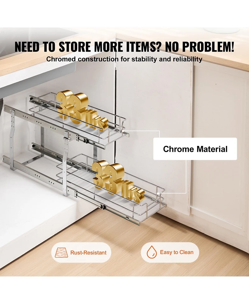 Sugift 8.5in Wx21in Dx15in H Pull Out Cabinet Organizer Steel Slide Out Drawer 10in Wx22in Dx18in