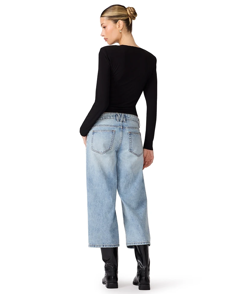 Steve Madden Women's Seline Long-Sleeve Padded Shoulder Crewneck Top