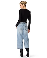 Steve Madden Women's Seline Long-Sleeve Padded Shoulder Crewneck Top