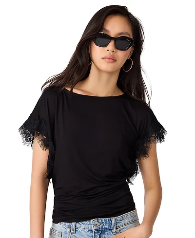 Steve Madden Women's Paloma Lace Boat Neck Short-Sleeve Knit Top