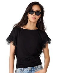 Steve Madden Women's Paloma Lace Boat Neck Short-Sleeve Knit Top