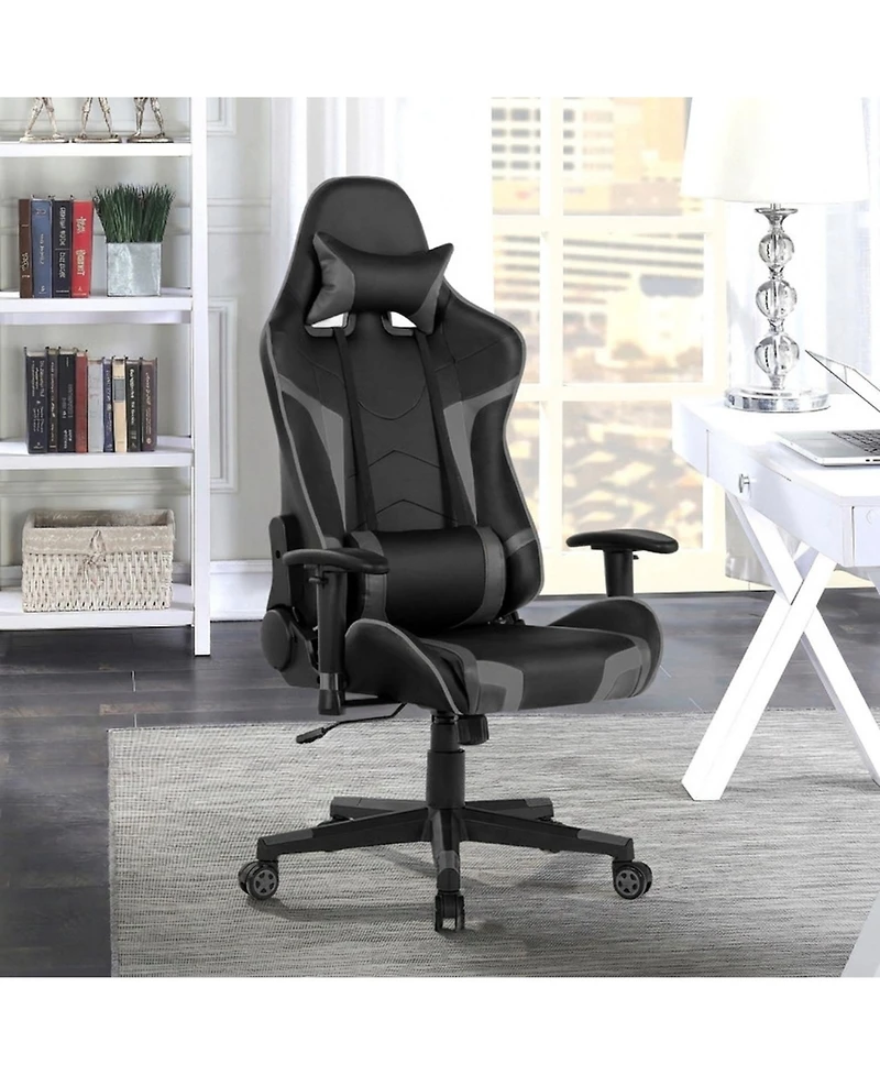 Gouun Reclining Swivel Gaming Chair with Massage Cushion and Detachable Headrest