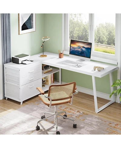 Tribesigns 53" L-Shaped Desk with 3 Drawers and Shelves