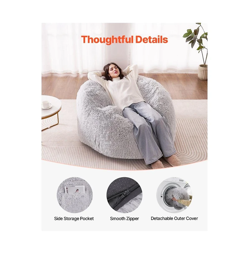 Slickblue Large Bean Bag Chair for Adults with Washable Cover and Side Pocket