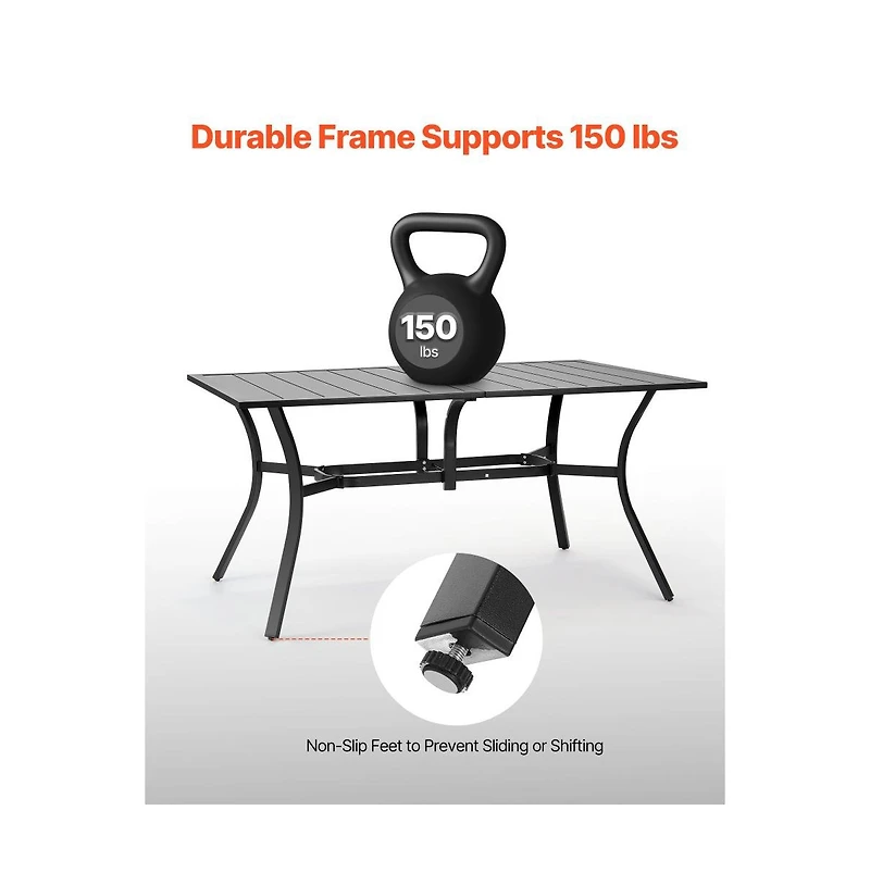 Slickblue 59in Backyard Bistro Table with Metal Frame and Umbrella Hole Outdoor Table