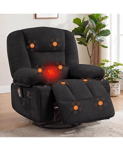 gaomon Oversized Corduroy recliner Chair with Massage and Heat,360degree(s) Swivel Rocker