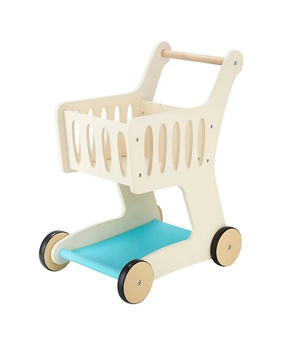 Sugift Wooden Shopping Cart With Storage and Scanner, Ages 3+