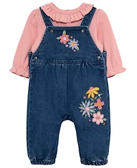 Little Me Baby Girls' Round Neck Top and Flowers Overall, 2-Piece Set