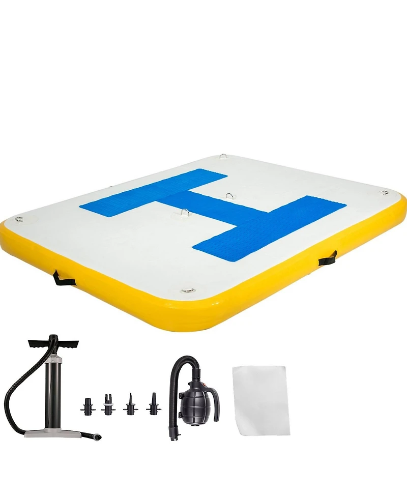 Inflatable Floating Dock Platform, 8 x 5 ft Drop-Stitch Pvc with Electric Air Pump