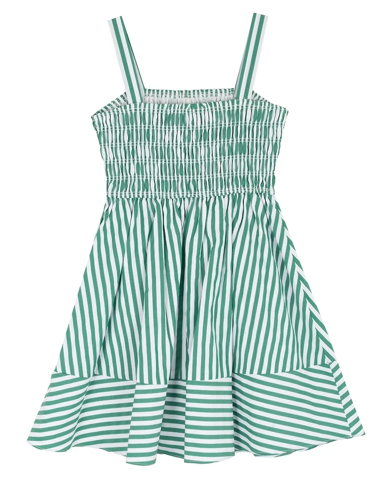 Rare Editions Girls' 7-16 Striped Cotton Smocked Bodice To Shirred Dress