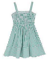 Rare Editions Girls' 7-16 Striped Cotton Smocked Bodice To Shirred Dress