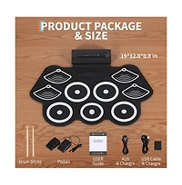 homfan Roll-Up Electronic Drum Kit Bluetooth Midi 9-Pad, Ages 10+