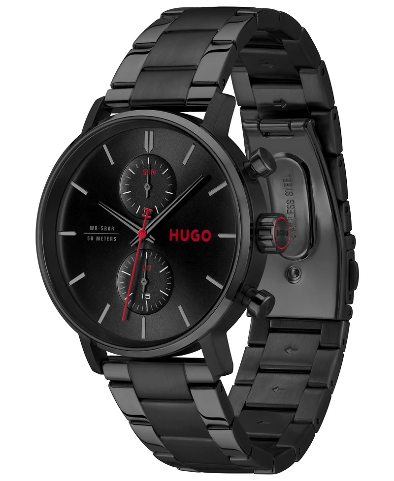 Hugo Boss Men's Takeoff Quartz Multi Ionic Plated Black Steel Watch 43mm