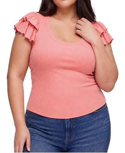 Torrid Plus Belle Isle Ribbed Ruffle-Sleeve Top