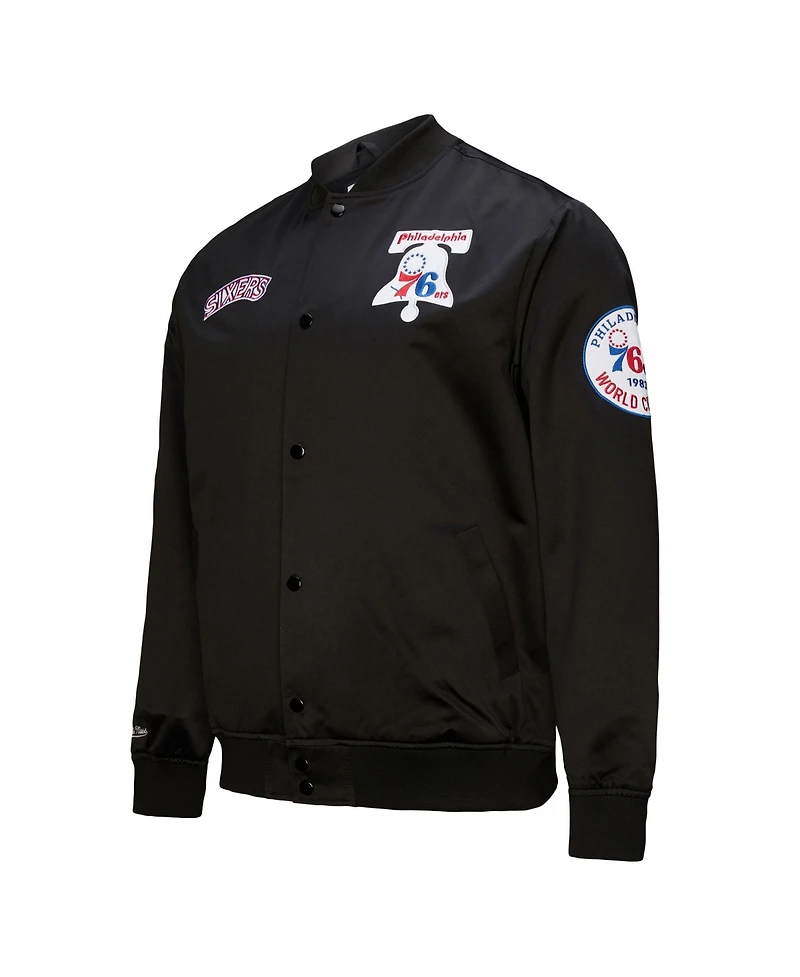 Mitchell & Ness Men's Black Philadelphia 76ers Hardwood Classics Blackout Collection Satin Full-Zip Jacket