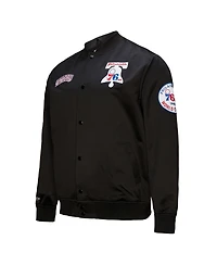Mitchell & Ness Men's Black Philadelphia 76ers Hardwood Classics Blackout Collection Satin Full-Zip Jacket
