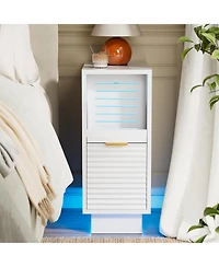 Hausource Fluted 2-Piece Modern Nightstand Set with Led Lights and Usb-c Charging