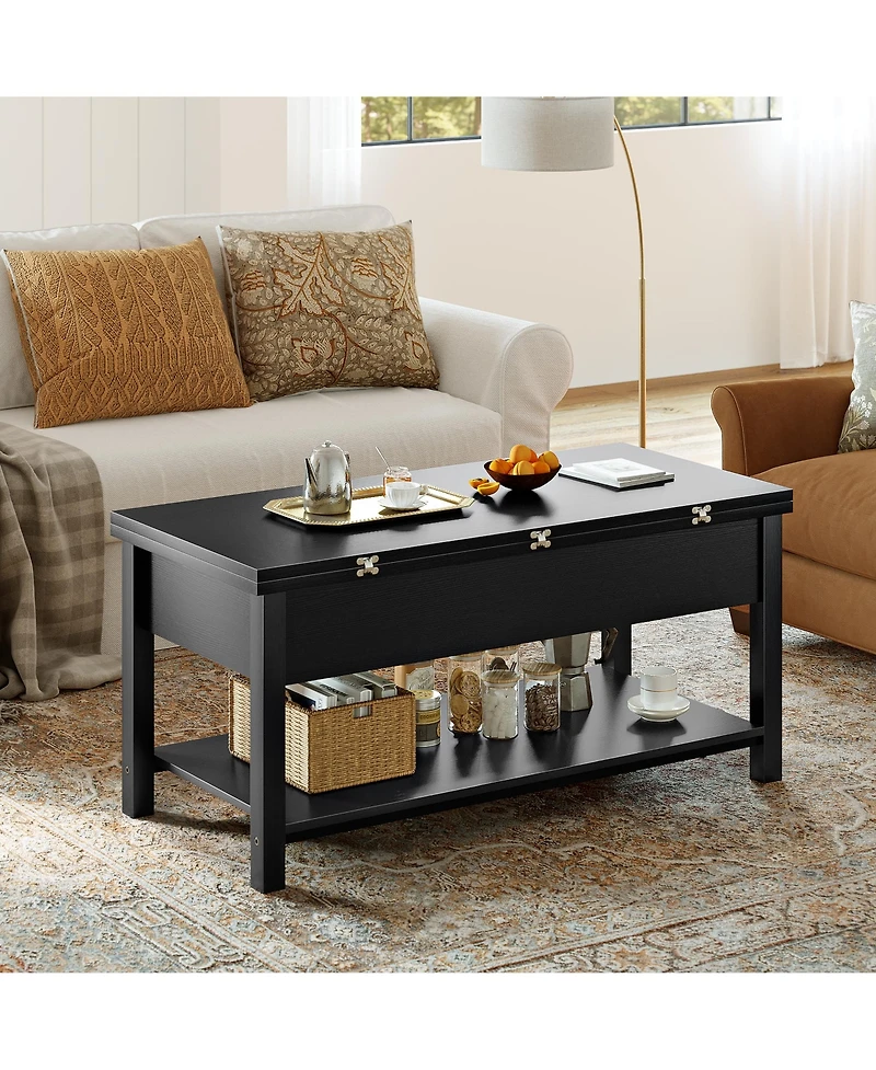 Hausource Lift Top Coffee Table with Dual Design, Hidden Storage and Open Shelf