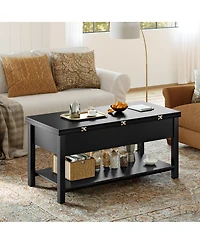 Hausource Lift Top Coffee Table with Dual Design, Hidden Storage and Open Shelf