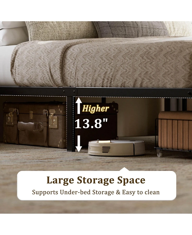 Hausource Upholstered Bed, Open Storage Headboard with Charging Ports, 2 Bed Base Drawers, No Box Spring Needed