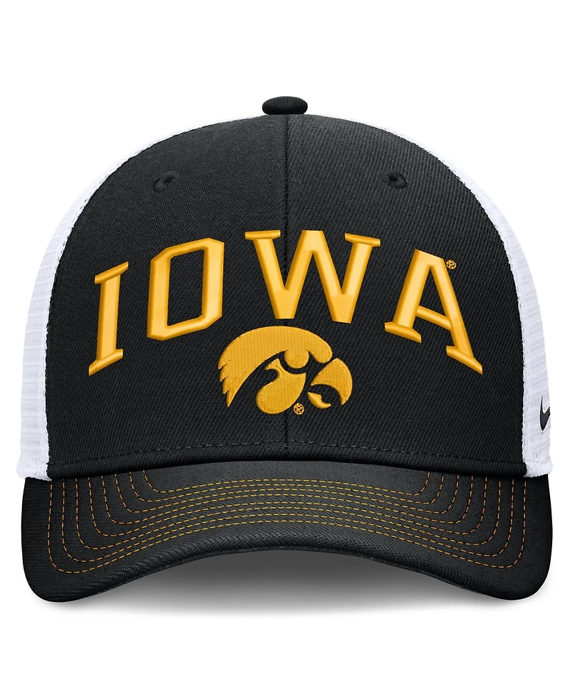 Nike Men's and Women's Black/White Iowa Hawkeyes Primetime Arched Trucker Adjustable Hat