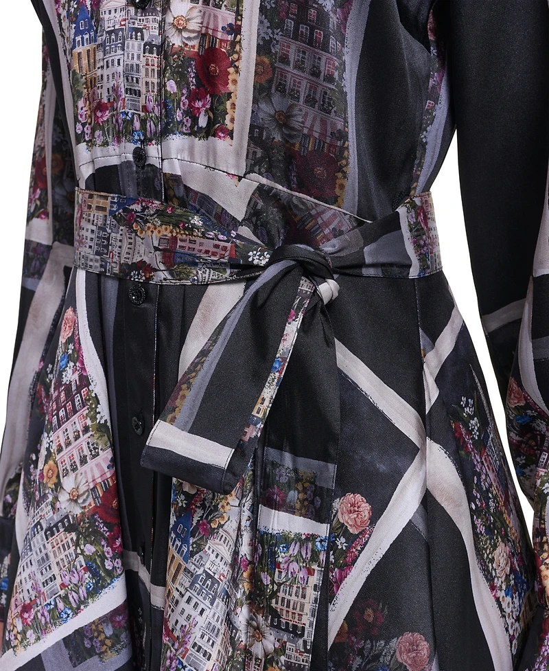 Karl Lagerfeld Paris Women's Long-Sleeve Printed Hanky-Hem Dress