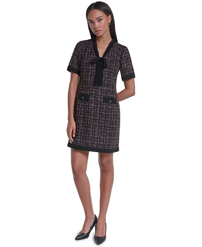 Karl Lagerfeld Paris Women's Tweed A-Line V-Neck Dress