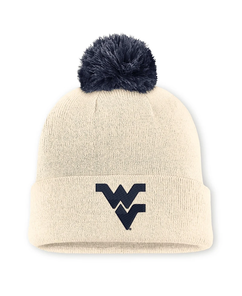 Men's and Women's Nike Natural West Virginia Mountaineers Campus Prep Script Cuffed Knit Hat with Pom