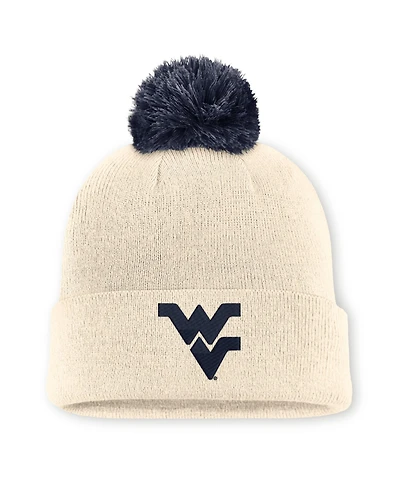 Men's and Women's Nike Natural West Virginia Mountaineers Campus Prep Script Cuffed Knit Hat with Pom