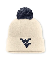 Men's and Women's Nike Natural West Virginia Mountaineers Campus Prep Script Cuffed Knit Hat with Pom