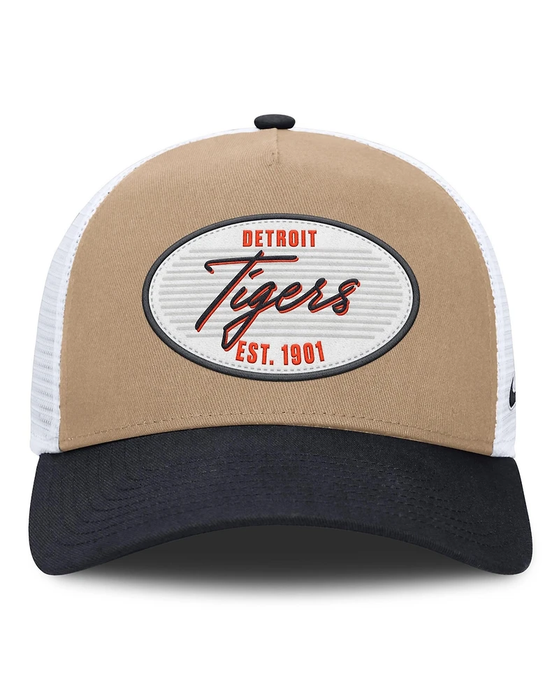 Men's Nike Khaki/Navy Detroit Tigers Rise A-Frame Trucker Adjustable Hat